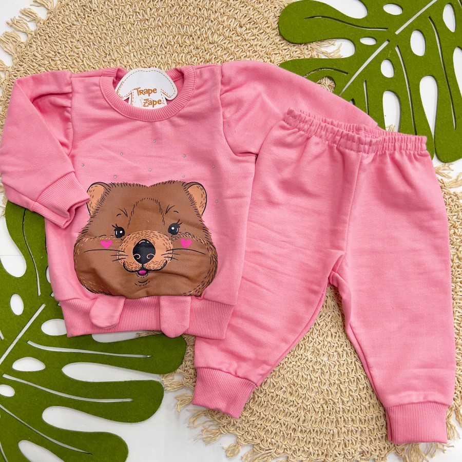   Inverno 2025 - Conj. Casaco Castor e Calça em Moletom - Goiaba